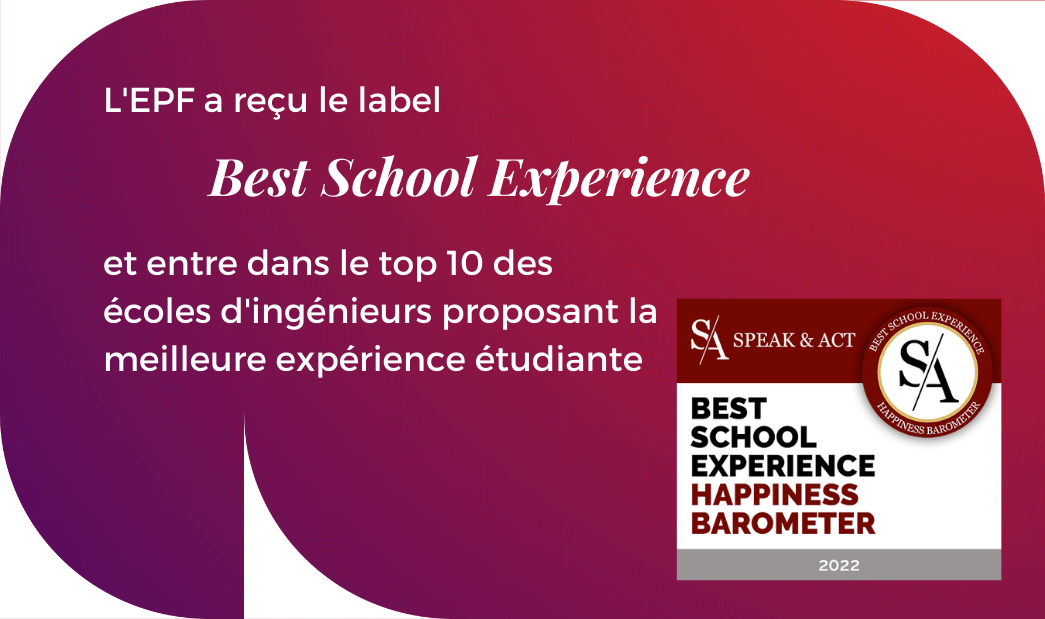 Visuel annonçant l'obtention du label Best School Experience du classement Speak and Act